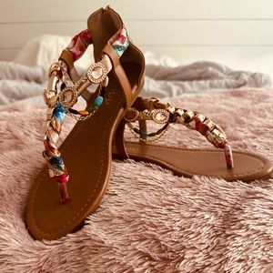 Venus T strap Ribbon and Rhinestone embellished straps. (Never Worn)